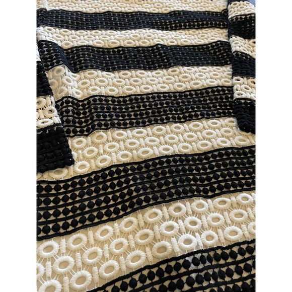 TALBOTS Women Size S Stripe Eyelet Lace Overlay Pullover Top Neutral Ivory/Black - Picture 2 of 6